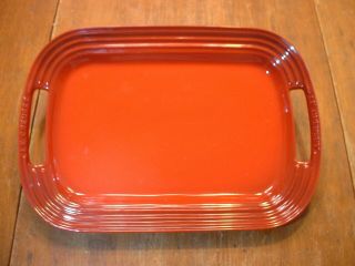 Rare Le Creuset Orange Red Enameled Flame Tray 16 1/2 " Svg Platter Stoneware