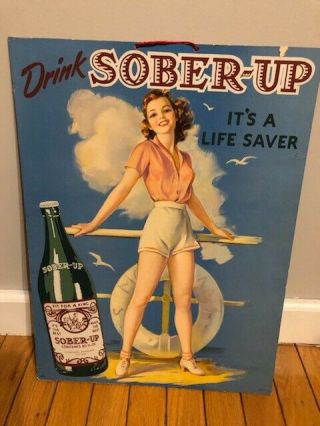 Rare " Sober Up " Soda Country Store Countertop Advertising Sign Cardboard Rare