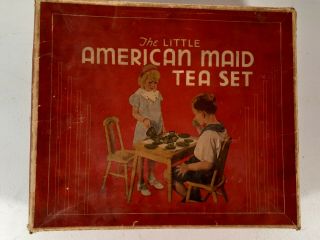 The Little American Maid Tea Set,  Akro Agate,  Rare Color