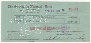 Gloria Swanson Rare 1922 Silent Film Star Signed Movie Studio Payroll Bank Check