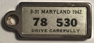 Extremely Rare 1942 Maryland Ident - O - Tag Keychain License Plate Tag Not Dav