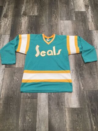 Vtg California Golden Seals Hockey Jersey Mens Large Embroidered Rare Euc