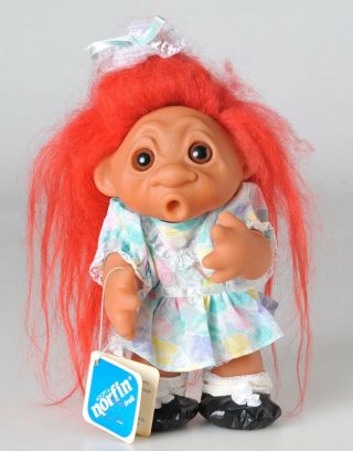 Rare 1977 Thomas Dam Norfin Troll Doll Mary Jane Red Hair 9 " W Tag Made Denmark