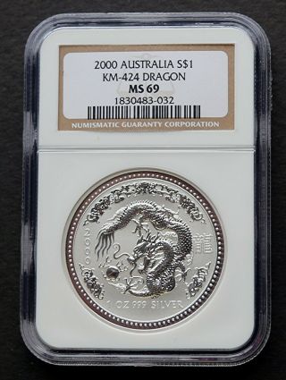 2000 Australia Year Of The Dragon Ngc Ms69,  Proof - Like 1 Oz Silver Coin Rare