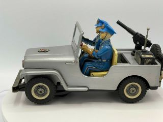 Rare Vintage Tn Nomura Japan Tin B/o Silver Police Jeep 3 W/ 2 Policemen