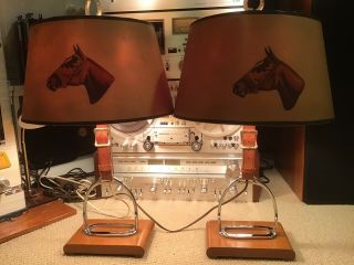 Vintage Mid Century Horse Lamps Tack Stirrups Rare Equestrian Western