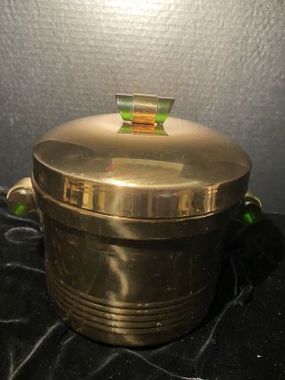 Vintage Rare Emerald Glo Art Deco Ice Bucket From National Silver Company