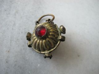 Antique Rare Georgian Silver Gold Plated Red Glass Stone Earring.
