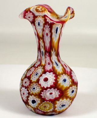 Rare Antique Vtg Italian Fratelli Toso Murano Millefiori Satin Glass Vase