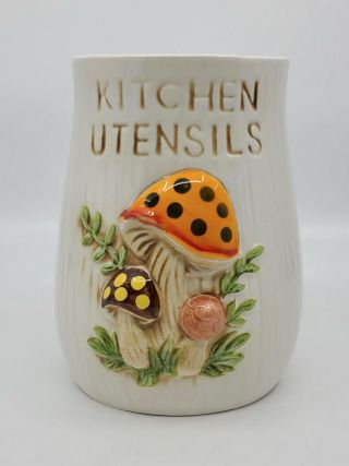 Rare Vintage Sears 1978 Merry Mushroom Ceramic Kitchen Utensil Holder