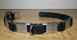 Rare Vintage 16 " Dog Collar Sterling Silver Leather Turquoise Germany Design