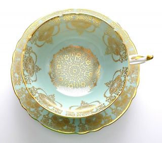 Paragon Porcelain Tea Cup & Saucer Gold Teal Medallion Center (a) Rare