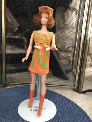 Rare Midge Doll,  1963,  Side Glancing Eyes,  Teeth,  Orig Swimsuit,  Tiger Stripe Dress