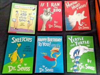 6 Vtg Rare Dr Suess Books Horton,  Sneetches,  Happy Birthday,  Yertle Turtle,  Upside