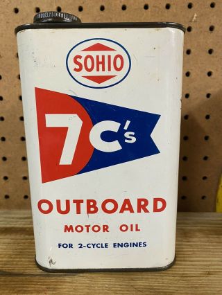 Vintage Sohio 7c’s Outboard Motor Oil Can 1 Quart Advertising Rare