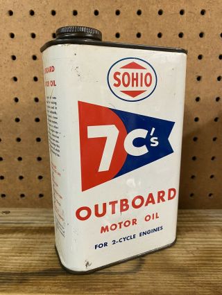 Vintage Sohio 7c’s Outboard Motor Oil Can 1 Quart Advertising RARE 2