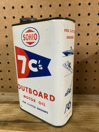 Vintage Sohio 7c’s Outboard Motor Oil Can 1 Quart Advertising RARE 3
