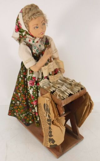 Rare Vtg Ilse Ludecke German Cloth Doll White Asparagus Vendor 1940 