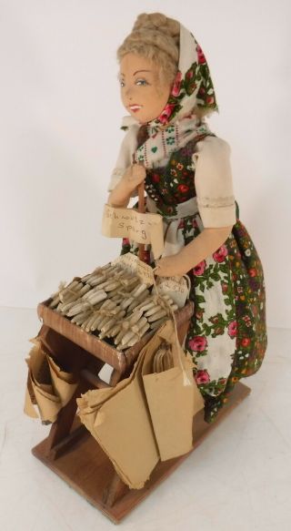 Rare VTG Ilse Ludecke German Cloth Doll White Asparagus Vendor 1940 ' s Handmade 2