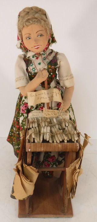Rare VTG Ilse Ludecke German Cloth Doll White Asparagus Vendor 1940 ' s Handmade 3