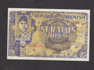 100 New/baru Rupiah Aunc Banknote From Indonesia 1949 Pick - 35g Very Rare