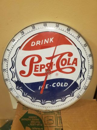 Old Pepsi - Cola Soda Pop Round Advertising Thermometer Sign Rare Gas Oil Cooler