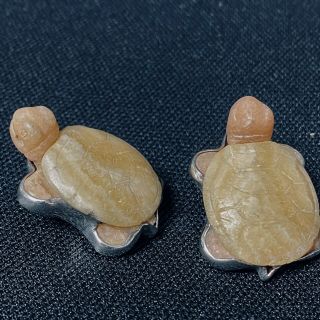Rare Retired Estate Sterling Silver Amy Kahn Russell Hand Carved Turtle Earrings