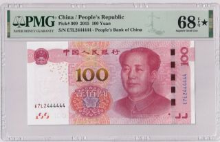China P 909 Pmg Star 4444444 100 Yuan 2015 Banknote Pmg 68 Gem Unc Rare