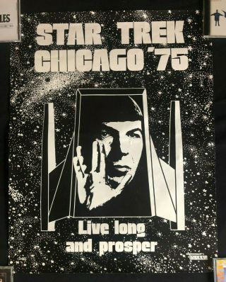 Vintage Star Trek Chicago 1975 Convention Spock Poster Trekkie 22 X 28 Rare Os