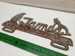 Rare Vintage Tampa Florida Aluminum License Plate Topper Mermaid Sailboat