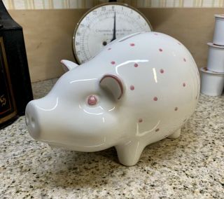Lqqk (rare) Tiffany & Co.  Ceramic Piggy Bank - Hand Painted Pink Polka Dots