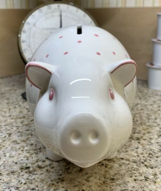 LQQK (RARE) TIFFANY & CO.  Ceramic Piggy Bank - Hand Painted Pink Polka Dots 2