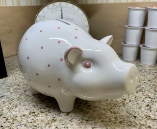 LQQK (RARE) TIFFANY & CO.  Ceramic Piggy Bank - Hand Painted Pink Polka Dots 3