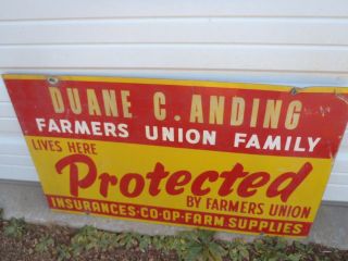 Rare Vintage Protected Farmers Union Family Double Sided Sign
