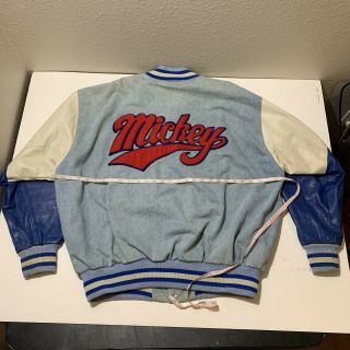 Vintage Mickey Mouse Varsity Leather Jacket 90s Denim Disney Xl Blue Rare Color