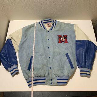 Vintage Mickey Mouse Varsity Leather Jacket 90s Denim Disney XL Blue Rare Color 2