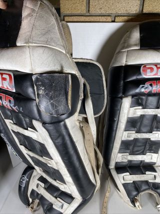 Rare Vintage RADICAL DR 33” black/white Leather Hockey Goalie Pads 3