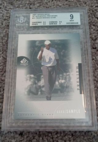 2001 Ud Tiger Woods Sp Authentic Previews Rookie 21 Bgs 9,  Rare Rc