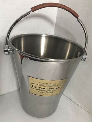 Rare French Champagne Laurent Perrier Wine Ice Bucket Leather Handle