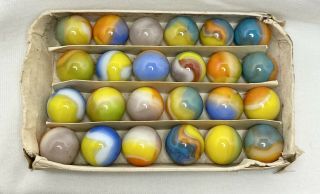 24 Rare Vintage Marbles Pastel Parrot ? Akro Vitro ? Shooter 3/4” 2
