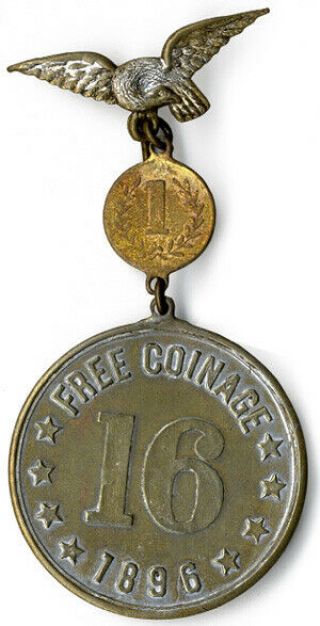 Rare 1896 William J.  Bryan Coinage 1/16 Comparison Coins Badge
