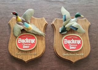 Vintage Antique Rare Buckeye Beer Mallard Duck Pheasant Bird Bar Miester Brau