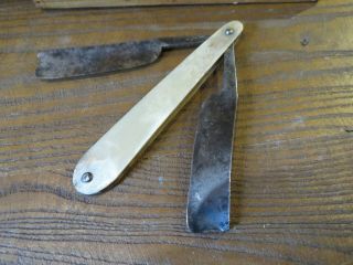 Rare Antique English Straight Razor Newcastle Double Blade " Papillon " Wood Box