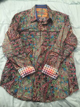 Robert Graham Multicolor Colorful Dress Shirt Long Sleeve Xl Rare Embroidery