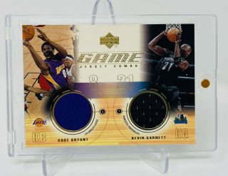 2001 - 02 Upper Deck Kobe Bryant Kevin Garnett Dual Game Jersey Card Rare
