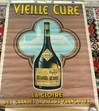 Rare Affiche Ancienne Originale Liqueur De La Vieille Cure Abbaye De Cenon