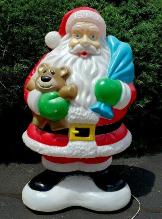 Large 40 " Lighted Santa Claus With Teddy Bear Christmas Blow Mold Empire Rare