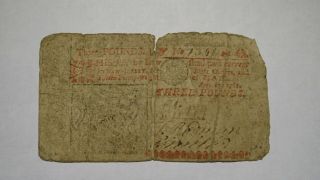 1762 Three Pounds Jersey Nj Colonial Currency Note Bill Rare Issue