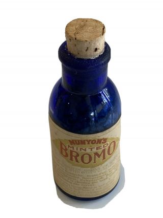 Rare Cobalt Blue Munyons Minted Bromo Quack Medicine Bottle Embossed Contents Nr