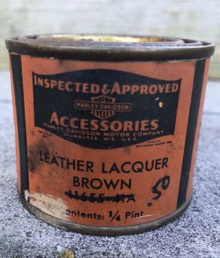 Rare Vintage Harley - Davidson Motor Co.  1/4 Pint Oil Can Of Brown Leather Lacquer